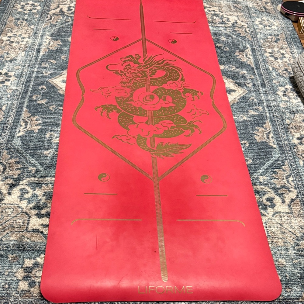 Liforme Red Yoga Mat with Gold Dragon Design - Well Loved!